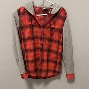 The North Face Red Plaid Hoodie with Gray Accents